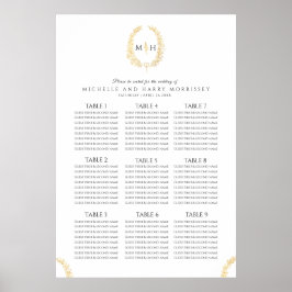 Schwarz-Gold-Oval-Kranz Hochzeitssitzkarte Poster