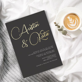 Schwarz-Gold-Oversified Script Typografy Wedding Folieneinladung
