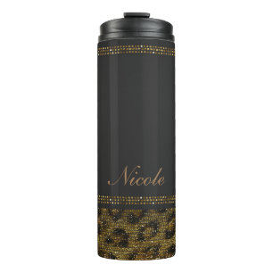 Schwarz & Gold Pailletten Glitter Leopard Cheetah  Thermosbecher