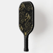 Schwarz-Gold-Palm-Leaf-Muster | Modernes Monogramm Pickleball Schläger (Links)