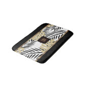 Schwarz-Gold-Palm-Muster mit Monogramm Badematte (Schrägansicht)