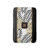 Schwarz-Gold-Palm-Muster mit Monogramm Badematte (Vorderseite Vertikal)