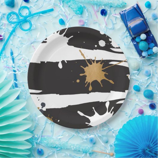 Schwarz-Gold-Papierplatte Pappteller (Party)