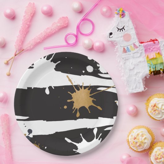 Schwarz-Gold-Papierplatte Pappteller (Party)