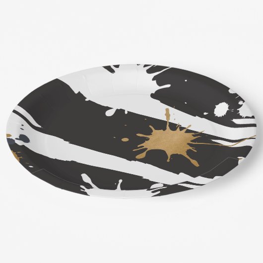 Schwarz-Gold-Papierplatte Pappteller (Schrägansicht)