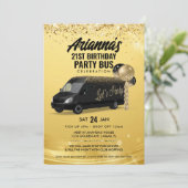 Schwarz-Gold-Party-Bus Einladung (Stehend Vorderseite)