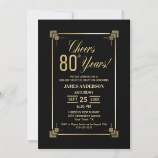 Schwarz-Gold-Party Einladung zum 80. Geburtstag