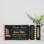 Schwarz & Gold Party-Ticket Einladung (Stehend Vorderseite)