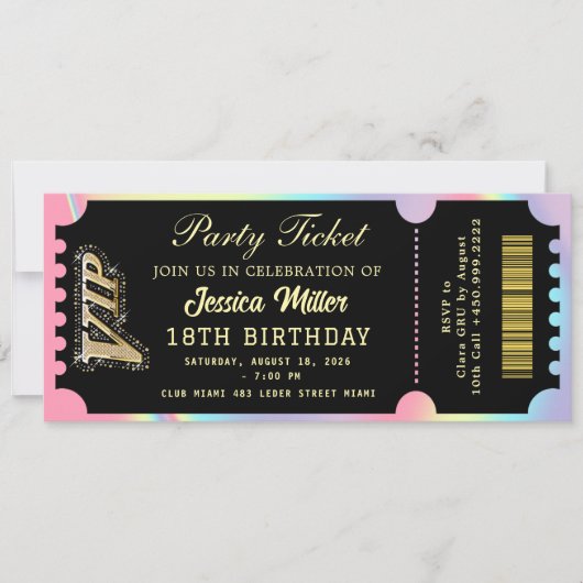 Schwarz & Gold Party-Ticket Einladung (Vorderseite)