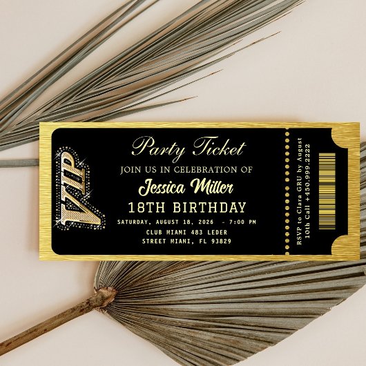 Schwarz & Gold Party-Ticket Einladung