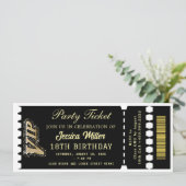 Schwarz & Gold Party-Ticket Einladung (Stehend Vorderseite)