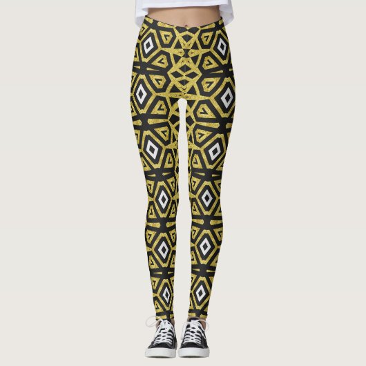 Schwarz-Gold-Patente, wenn Leggings mit Funky Trib (Vorderseite)