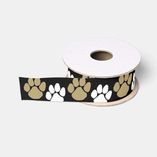 Schwarz-Gold-Pawprint Ripsband (Spule)