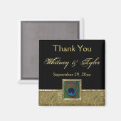 Schwarz, Gold Peacock Feather Gastgeschenk Hochzei Magnet (Vorderseite/Rückseite)