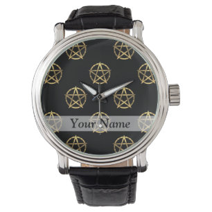 Schwarz-Gold-Pentagramm Armbanduhr