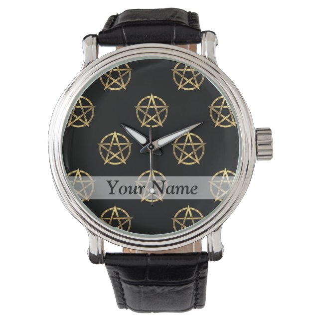 Schwarz-Gold-Pentagramm Armbanduhr (Vorderseite)