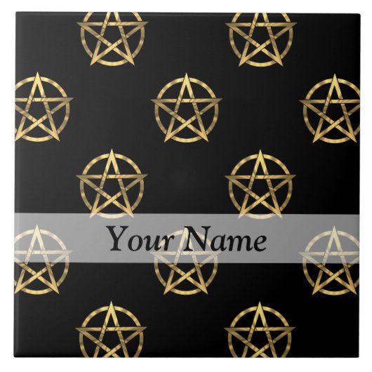 Schwarz-Gold-Pentagramm Fliese (Vorderseite)