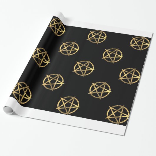 Schwarz-Gold-Pentagramm Geschenkpapier (Ungerollt)
