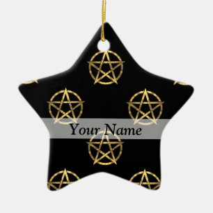 Schwarz-Gold-Pentagramm Keramik Ornament