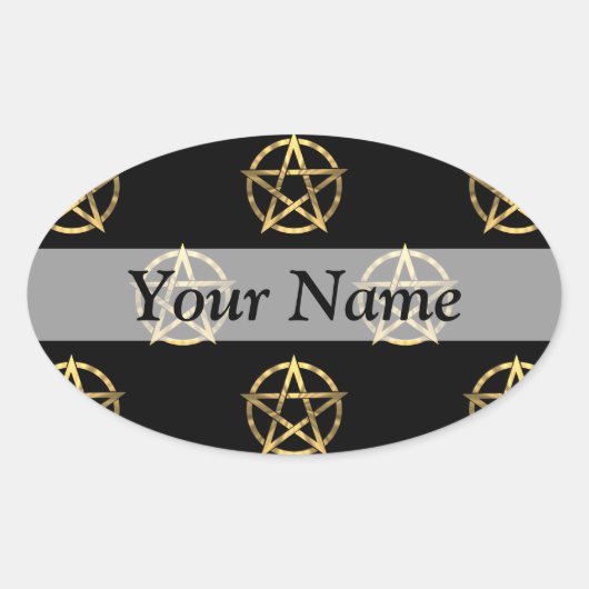Schwarz-Gold-Pentagramm Ovaler Aufkleber (Vorderseite)