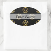 Schwarz-Gold-Pentagramm Ovaler Aufkleber (Tasche)