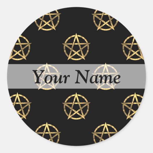 Schwarz-Gold-Pentagramm Runder Aufkleber (Vorderseite)