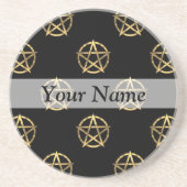 Schwarz-Gold-Pentagramm Sandstein Untersetzer (Vorne)