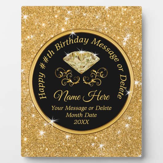 Schwarz, Gold Personalisiert, Happy Birthday Plaqu Fotoplatte (Vorderseite)