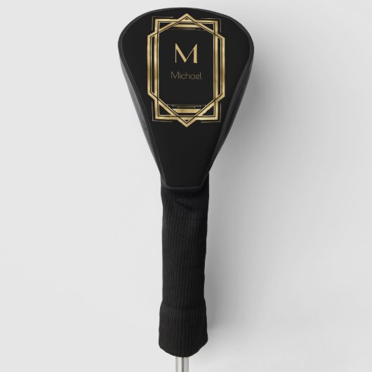 Schwarz-Gold-Personalisiert-Monogramm | Geometrisc Golf Headcover (Vorderseite)