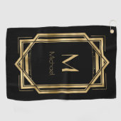 Schwarz-Gold-Personalisiert-Monogramm | Geometrisc Golfhandtuch (Horizontal)