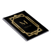 Schwarz-Gold-Personalisiert-Monogramm | Geometrisc Notizblock (Rechte Seite)