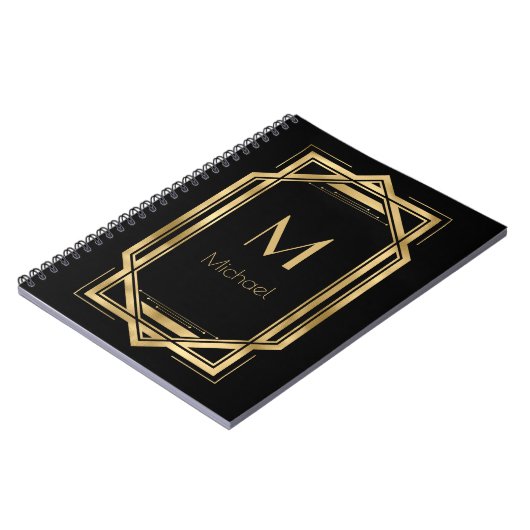 Schwarz-Gold-Personalisiert-Monogramm | Geometrisc Notizblock (Linke Seite)