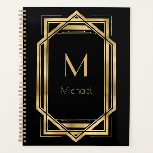 Schwarz-Gold-Personalisiert-Monogramm | Geometrisc Planer (Vorderseite)