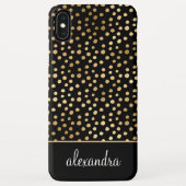 Schwarz - Gold Polka Dot Pattern Monogramm Case-Mate iPhone Hülle (Rückseite)