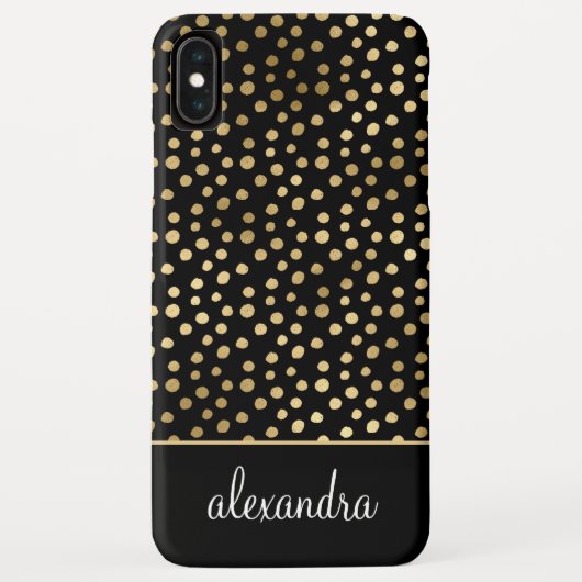 Schwarz - Gold Polka Dot Pattern Monogramm Case-Mate iPhone Hülle (Rückseite)