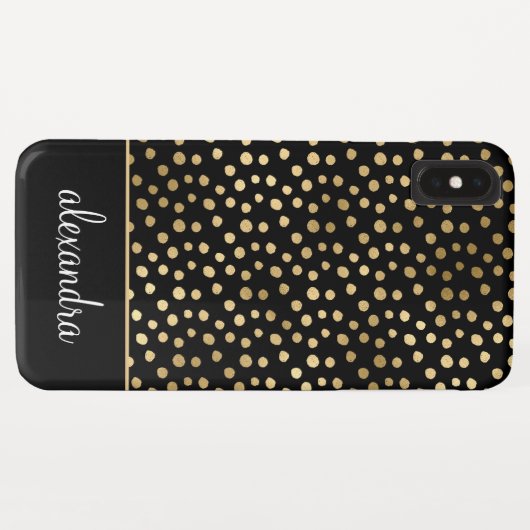 Schwarz - Gold Polka Dot Pattern Monogramm Case-Mate iPhone Hülle (Rückseite (Horizontal))