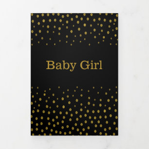 Schwarz & Gold Polka-Punkte, 3er-Foto-Collage Baby Dreifach Gefaltete Ankündigung