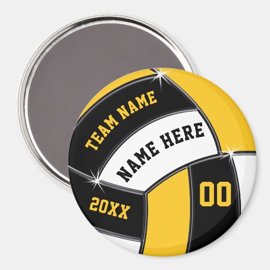 Schwarz, Gold, preiswerte Volleyball-Geschenke als Magnet (Vorderseite/Rückseite)