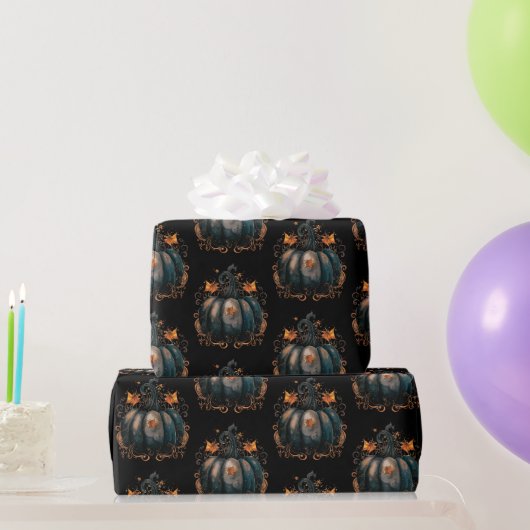 Schwarz-Gold Pumpkin Blätter Muster Halloween Geschenkpapier (Partygeschenke)