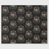 Schwarz-Gold Pumpkin Blätter Muster Halloween Geschenkpapier (Flach)