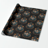 Schwarz-Gold Pumpkin Blätter Muster Halloween Geschenkpapier (Ungerollt)