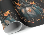 Schwarz-Gold Pumpkin Blätter Muster Halloween Geschenkpapier (Rolleneckpunkt)