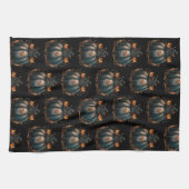Schwarz-Gold Pumpkin Blätter Muster Halloween Geschirrtuch (Horizontal)