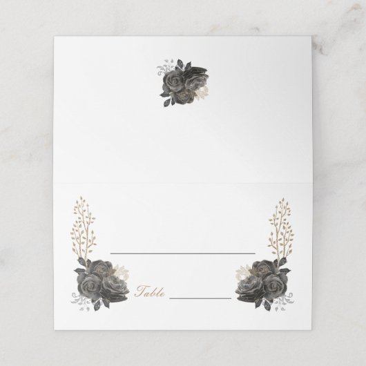 Schwarz-Gold-Quinceñera-Platzkarte Platzkarte (Außenseite Aufgefaltet)