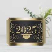 Schwarz-Gold-Rahmen-Abschluss Einladung (Stehend Vorderseite)