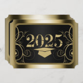 Schwarz-Gold-Rahmen-Abschluss Einladung (Vorne/Hinten)