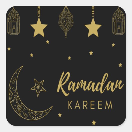 Schwarz-Gold-Ramadan-Kareem-Aufkleber Quadratischer Aufkleber (Vorderseite)