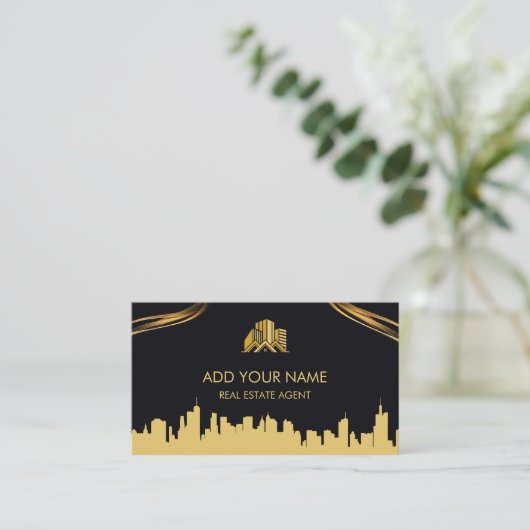 Schwarz/Gold Real Agent Anwesen Business Card druc Visitenkarte (Stehend Vorderseite)