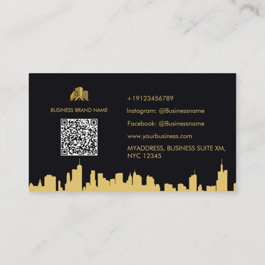 Schwarz/Gold Real Agent Anwesen Business Card druc Visitenkarte (Rückseite)