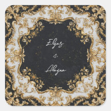 Schwarz-Gold-Rokoko-Rahmen-Hochzeitsticker